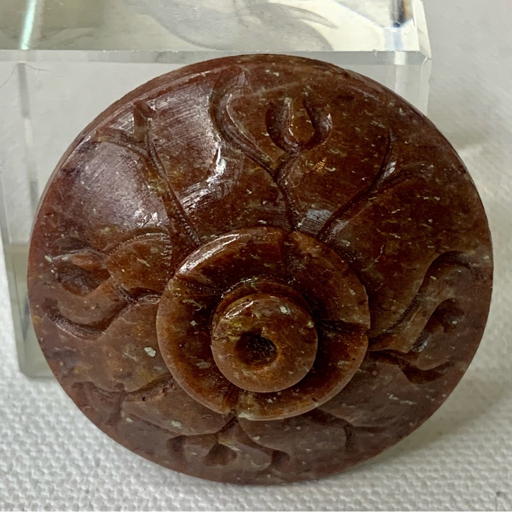 Brown Soapstone Hand Carved Lidded Trinket Box Miniature Round Dome Lid 1.6" VTG - Picture 11 of 16